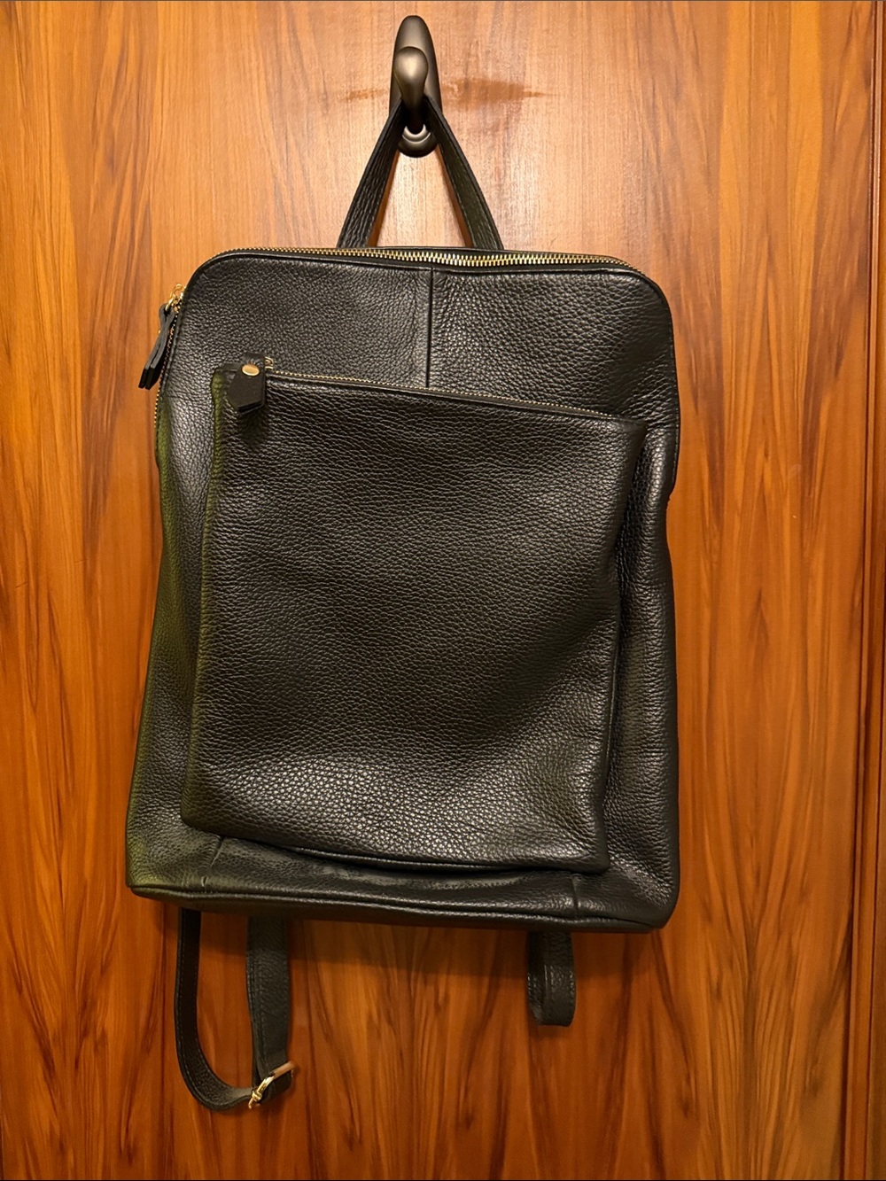 Black Leather Women’s Backpack 
12” wide x 15” high x 4.5” deep